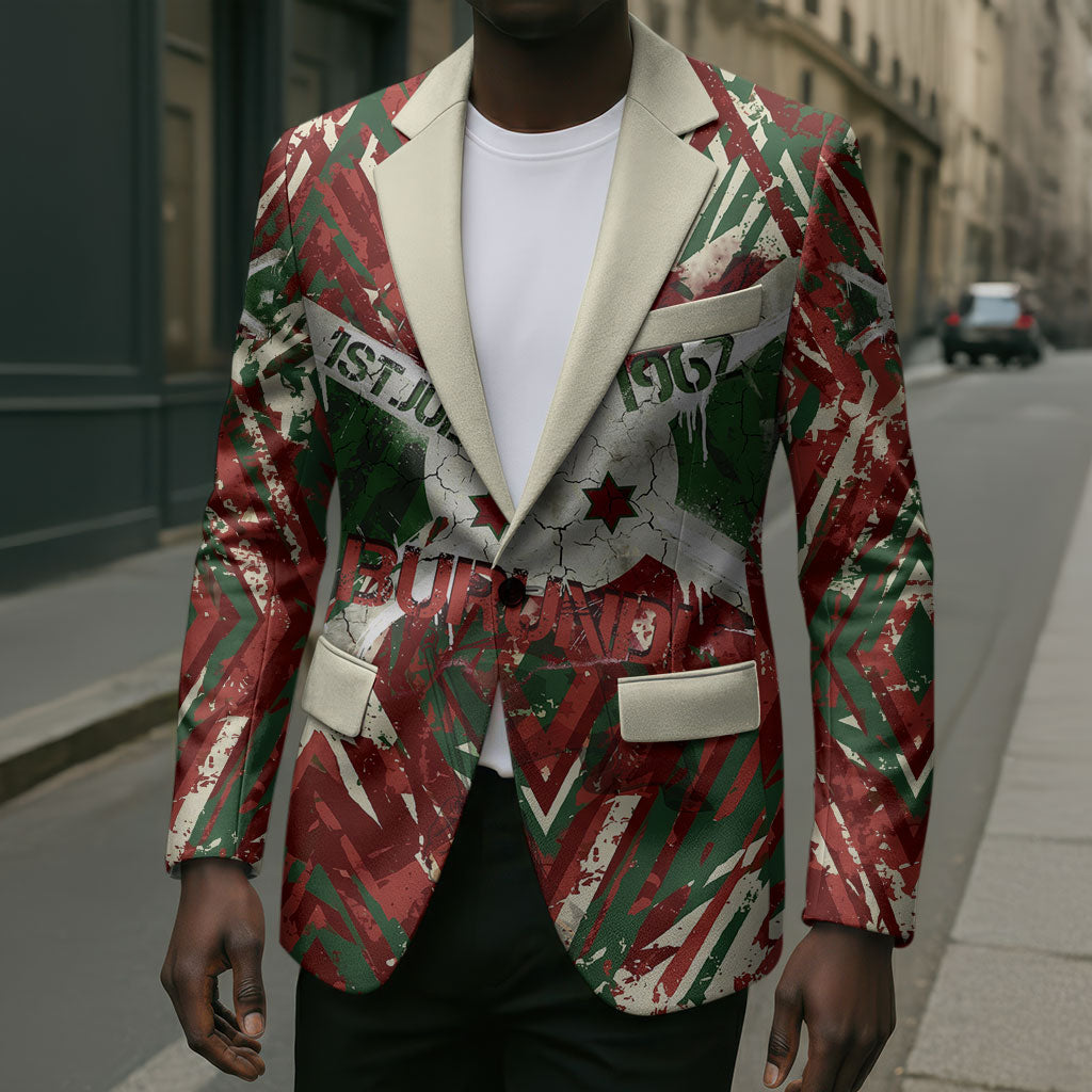 Burundi Independence Day Blazer 1st July 1962 Distressed Grunge Flag Art - Broken Chains And Freedom Star