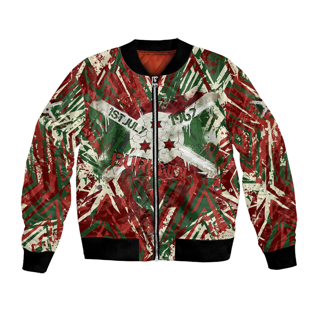 Burundi Independence Day Bomber Jacket 1st July 1962 Distressed Grunge Flag Art - Broken Chains And Freedom Star