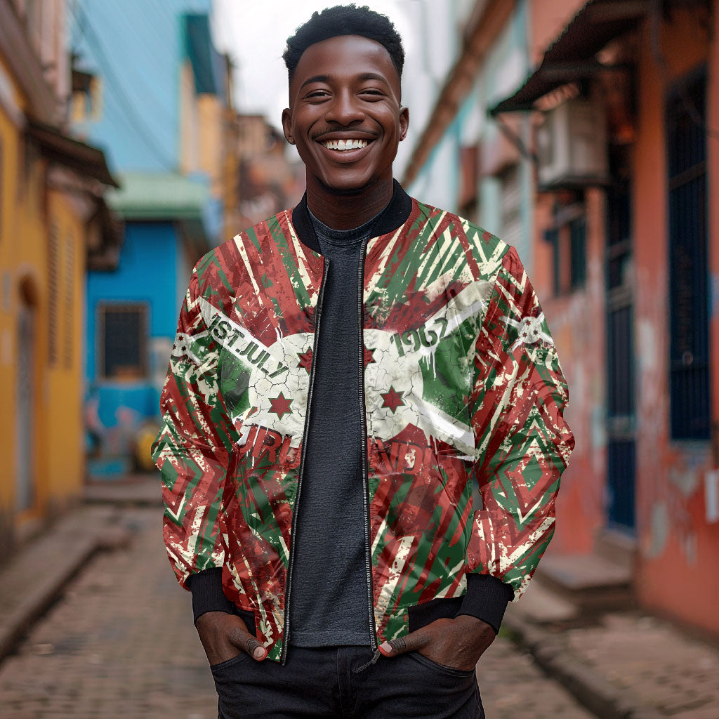 Burundi Independence Day Bomber Jacket 1st July 1962 Distressed Grunge Flag Art - Broken Chains And Freedom Star