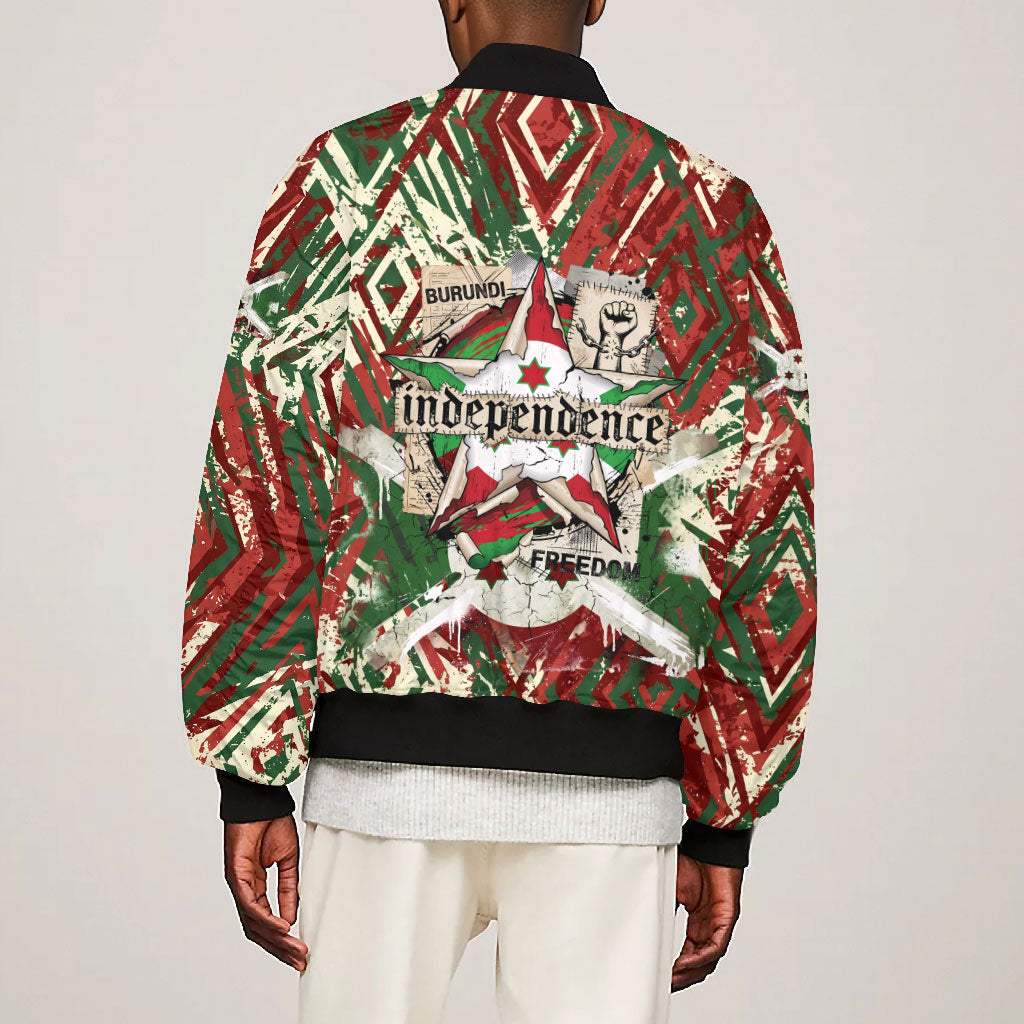 Burundi Independence Day Bomber Jacket 1st July 1962 Distressed Grunge Flag Art - Broken Chains And Freedom Star
