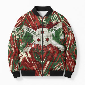 Burundi Independence Day Bomber Puffer Jacket 1st July 1962 Distressed Grunge Flag Art - Broken Chains And Freedom Star