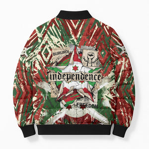 Burundi Independence Day Bomber Puffer Jacket 1st July 1962 Distressed Grunge Flag Art - Broken Chains And Freedom Star
