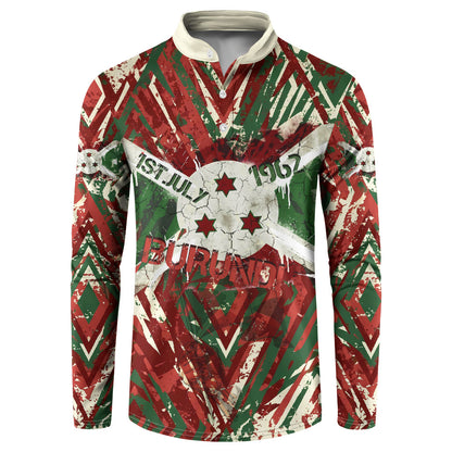 Burundi Independence Day Button Sweatshirt 1st July 1962 Distressed Grunge Flag Art - Broken Chains And Freedom Star