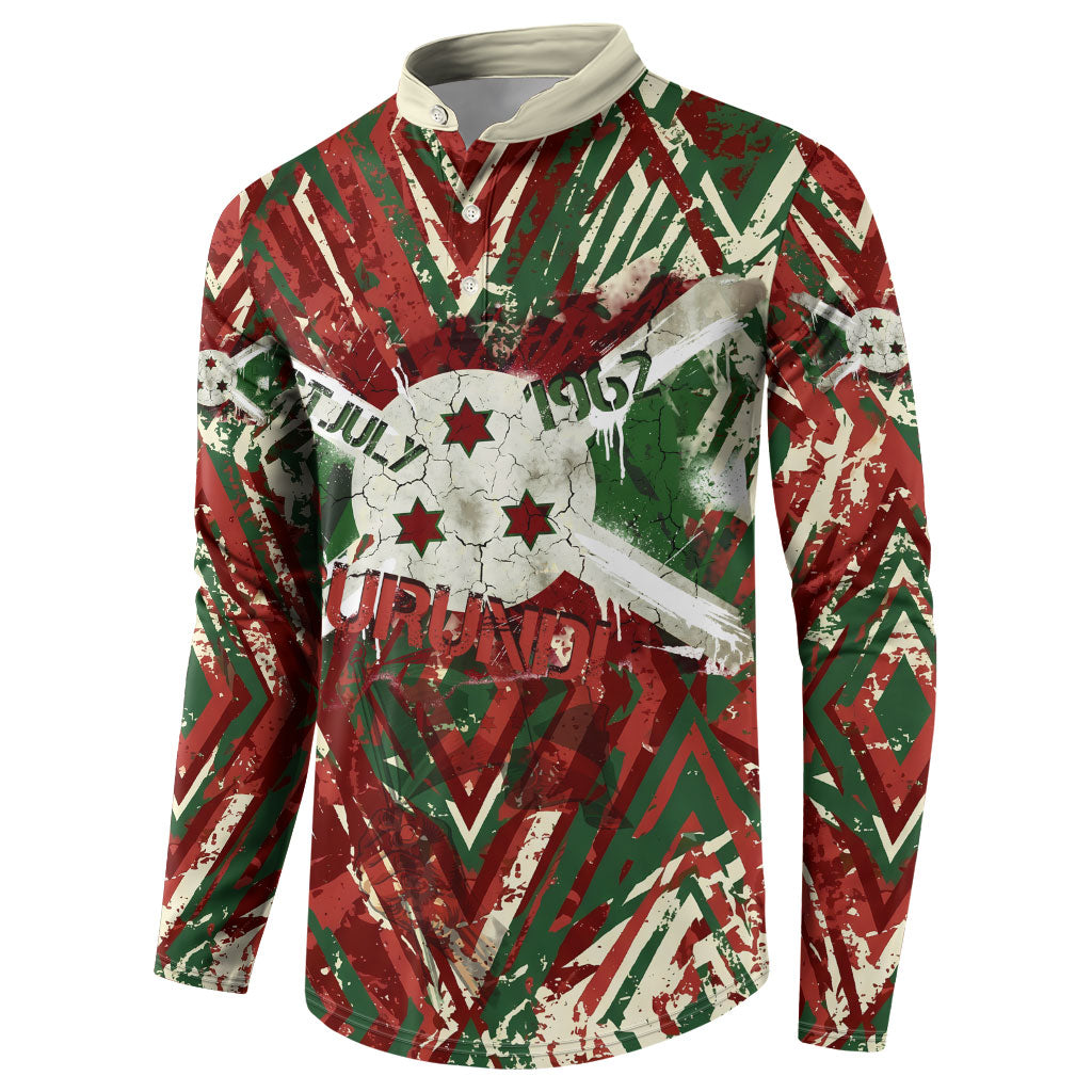 Burundi Independence Day Button Sweatshirt 1st July 1962 Distressed Grunge Flag Art - Broken Chains And Freedom Star