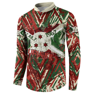 Burundi Independence Day Button Sweatshirt 1st July 1962 Distressed Grunge Flag Art - Broken Chains And Freedom Star