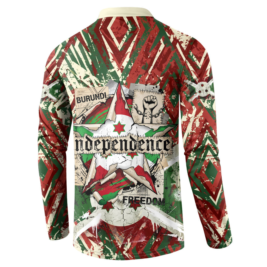 Burundi Independence Day Button Sweatshirt 1st July 1962 Distressed Grunge Flag Art - Broken Chains And Freedom Star