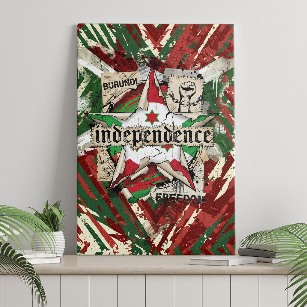 Burundi Independence Day Canvas Wall Art 1st July 1962 Distressed Grunge Flag Art - Broken Chains And Freedom Star