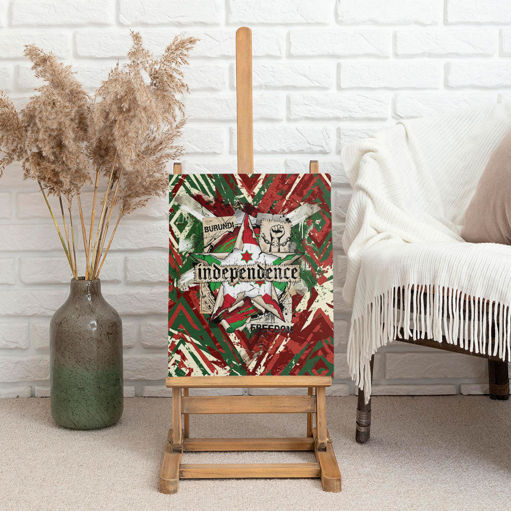 Burundi Independence Day Canvas Wall Art 1st July 1962 Distressed Grunge Flag Art - Broken Chains And Freedom Star