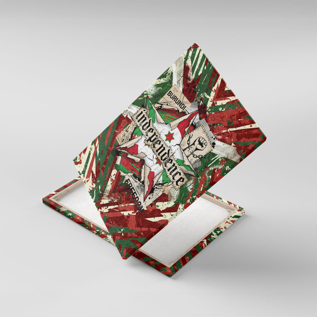 Burundi Independence Day Canvas Wall Art 1st July 1962 Distressed Grunge Flag Art - Broken Chains And Freedom Star