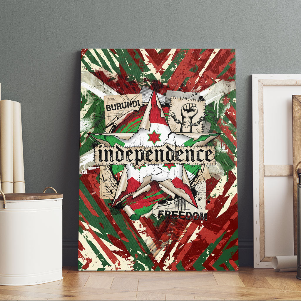 Burundi Independence Day Canvas Wall Art 1st July 1962 Distressed Grunge Flag Art - Broken Chains And Freedom Star