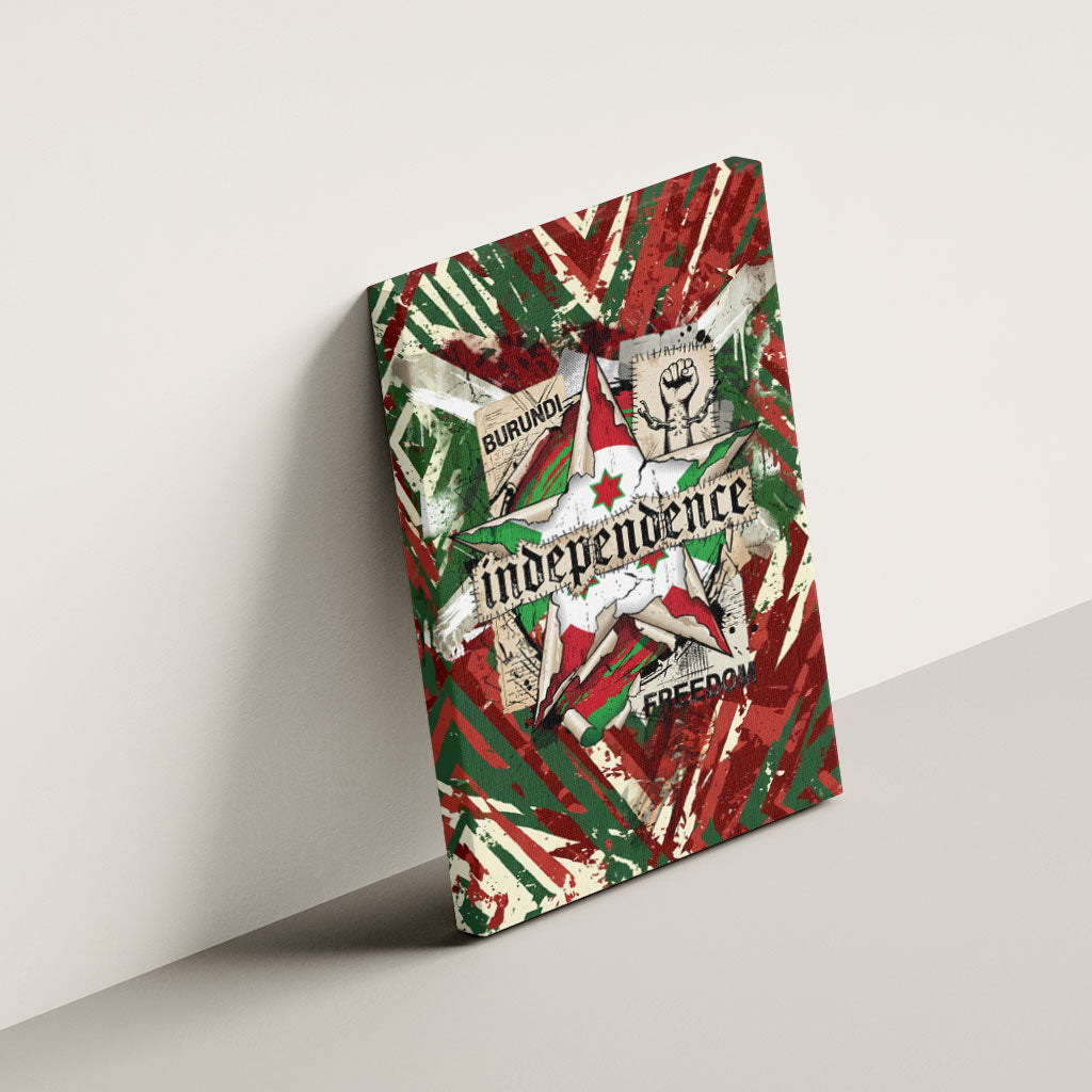 Burundi Independence Day Canvas Wall Art 1st July 1962 Distressed Grunge Flag Art - Broken Chains And Freedom Star