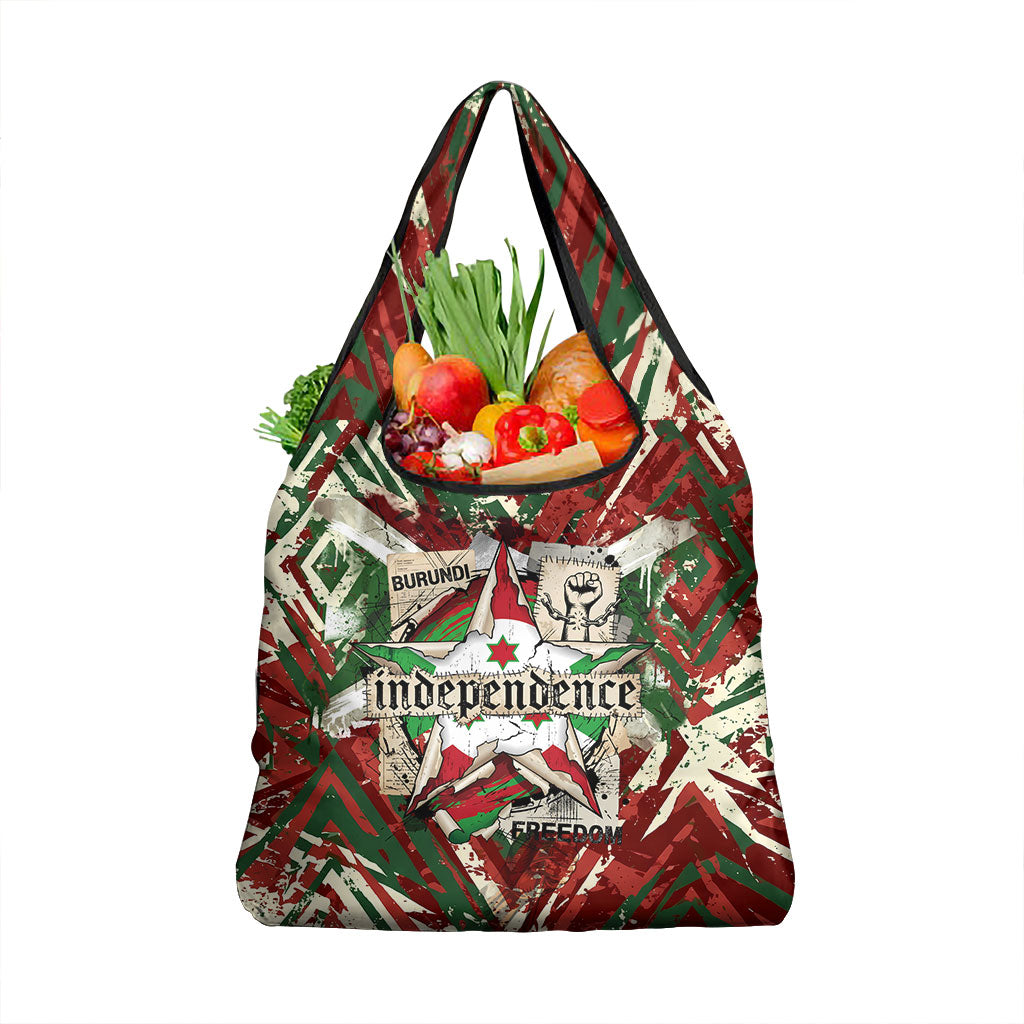 Burundi Independence Day Grocery Bag 1st July 1962 Distressed Grunge Flag Art - Broken Chains And Freedom Star