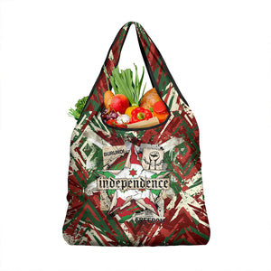 Burundi Independence Day Grocery Bag 1st July 1962 Distressed Grunge Flag Art - Broken Chains And Freedom Star