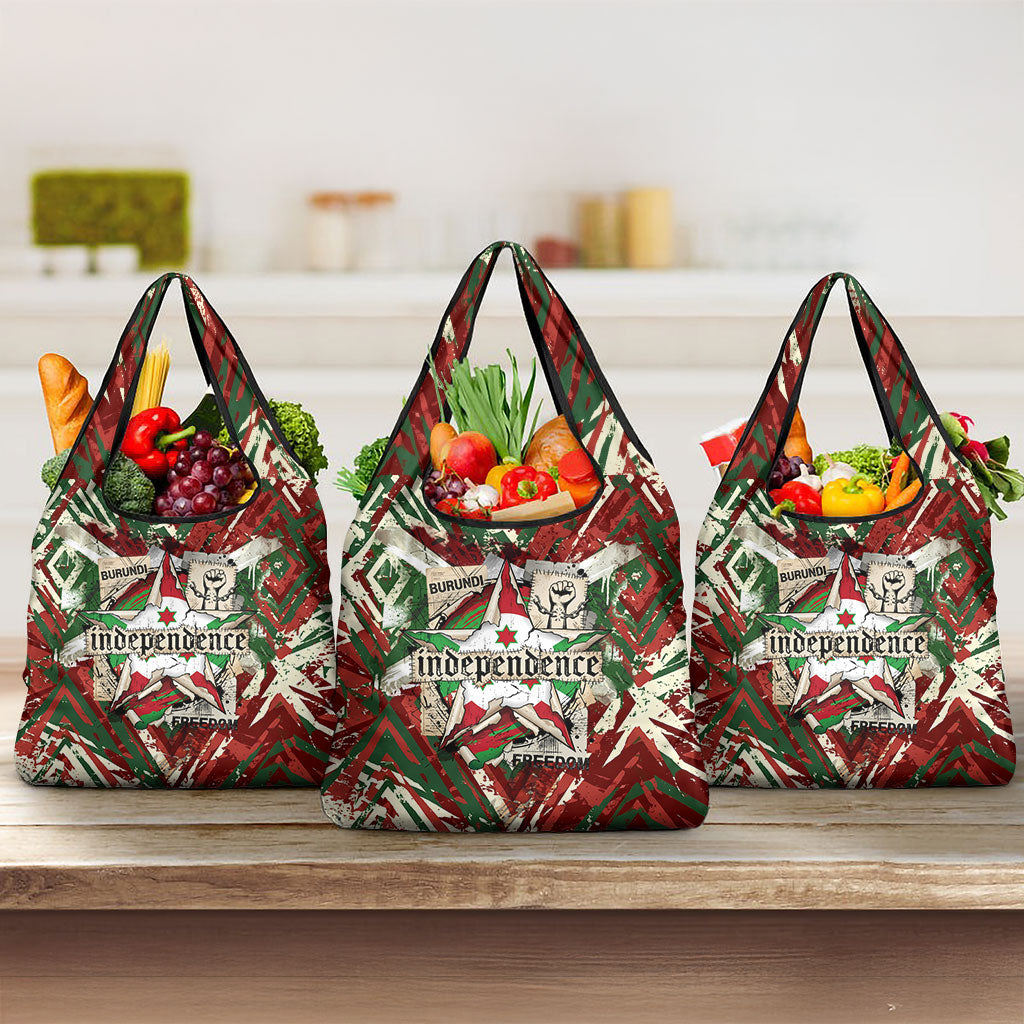 Burundi Independence Day Grocery Bag 1st July 1962 Distressed Grunge Flag Art - Broken Chains And Freedom Star