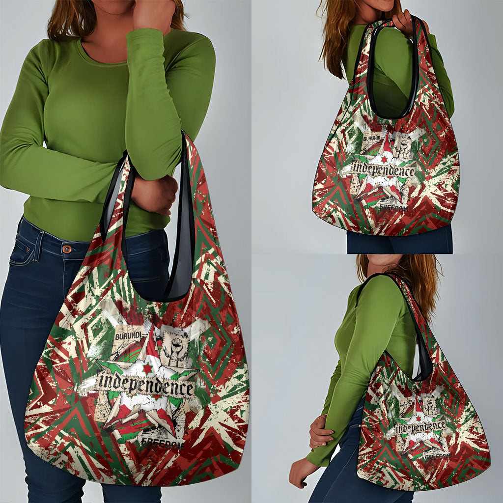 Burundi Independence Day Grocery Bag 1st July 1962 Distressed Grunge Flag Art - Broken Chains And Freedom Star