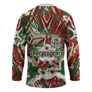 Burundi Independence Day Hockey Jersey 1st July 1962 Distressed Grunge Flag Art - Broken Chains And Freedom Star