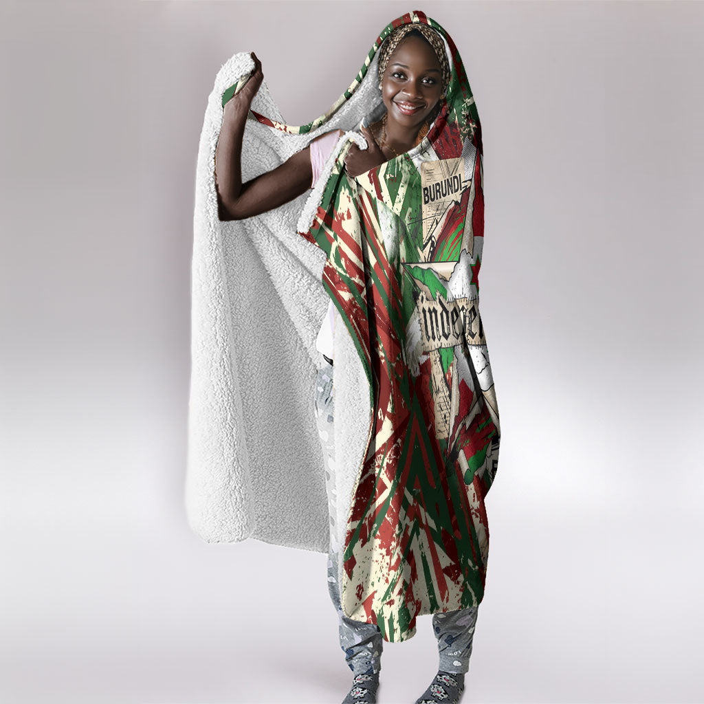 Burundi Independence Day Hooded Blanket 1st July 1962 Distressed Grunge Flag Art - Broken Chains And Freedom Star