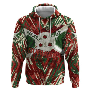 Burundi Independence Day Hoodie 1st July 1962 Distressed Grunge Flag Art - Broken Chains And Freedom Star