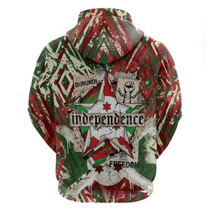 Burundi Independence Day Hoodie 1st July 1962 Distressed Grunge Flag Art - Broken Chains And Freedom Star
