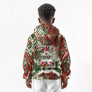 Burundi Independence Day Kid Hoodie 1st July 1962 Distressed Grunge Flag Art - Broken Chains And Freedom Star
