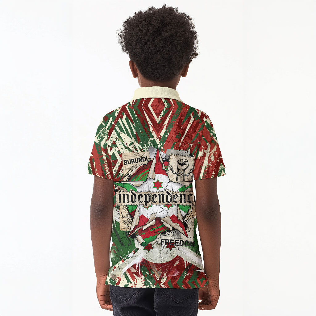 Burundi Independence Day Kid Polo Shirt 1st July 1962 Distressed Grunge Flag Art - Broken Chains And Freedom Star