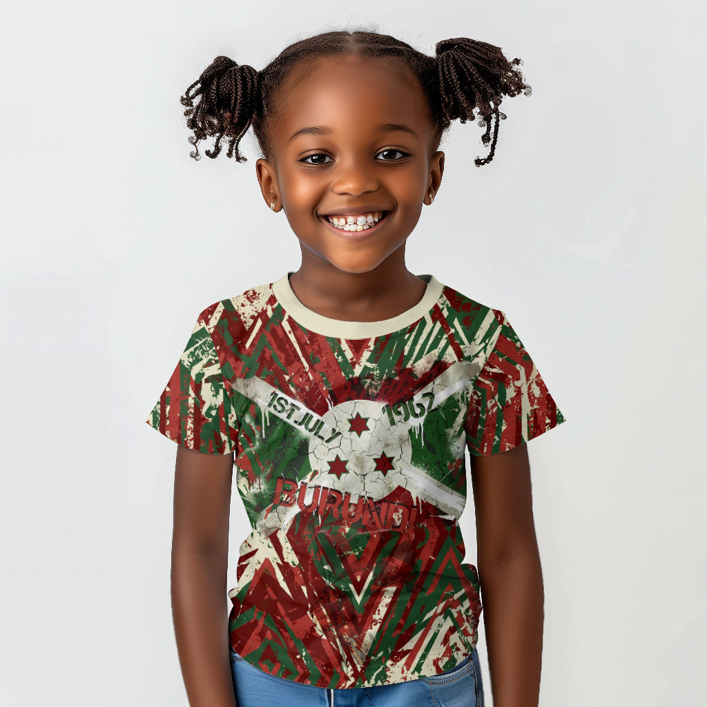 Burundi Independence Day Kid T shirt 1st July 1962 Distressed Grunge Flag Art - Broken Chains And Freedom Star