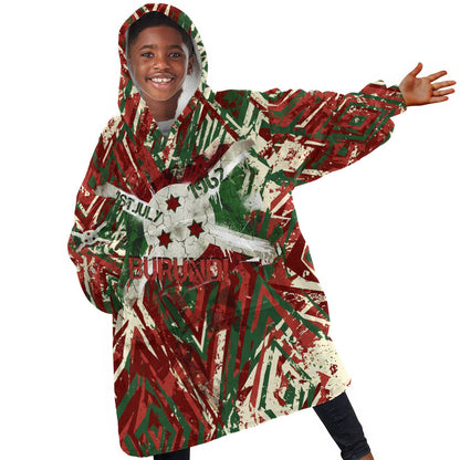 Burundi Independence Day Kid Wearable Blanket Hoodie 1st July 1962 Distressed Grunge Flag Art - Broken Chains And Freedom Star