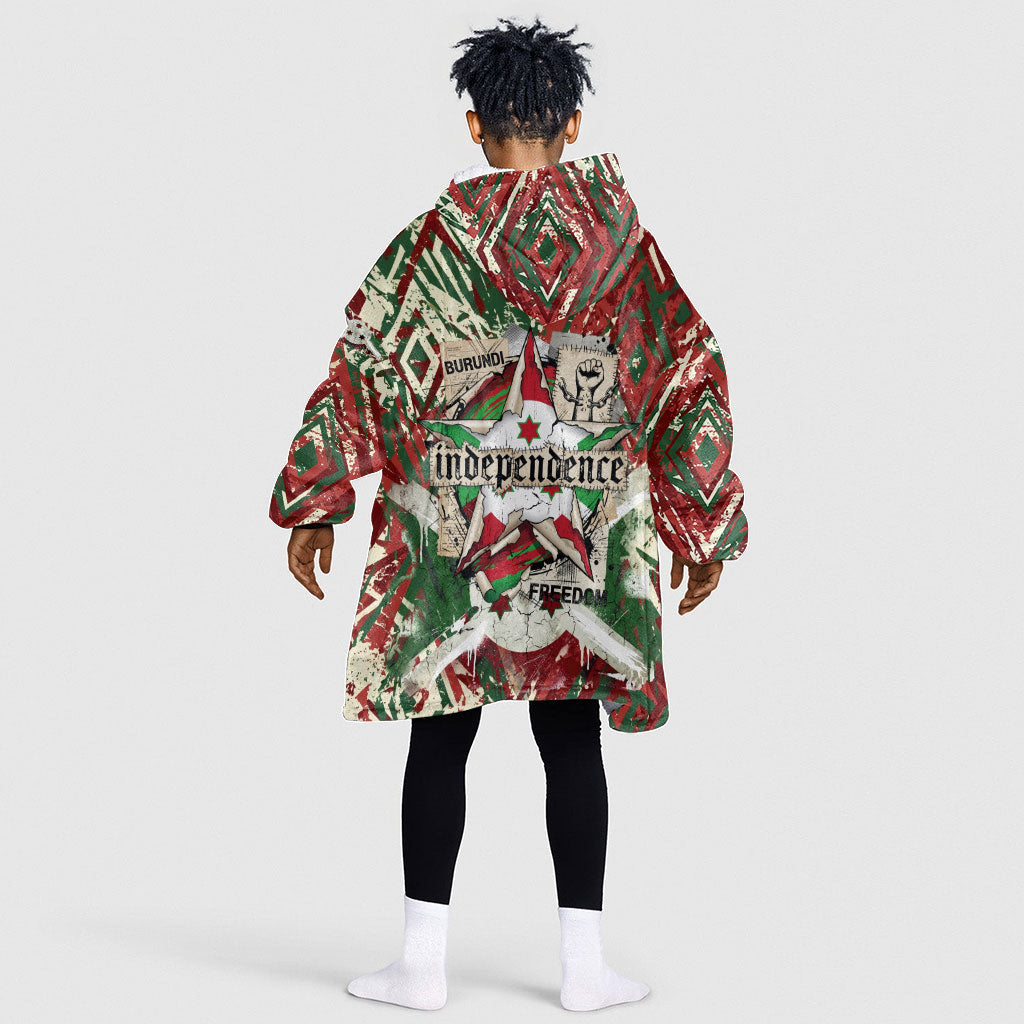 Burundi Independence Day Kid Wearable Blanket Hoodie 1st July 1962 Distressed Grunge Flag Art - Broken Chains And Freedom Star