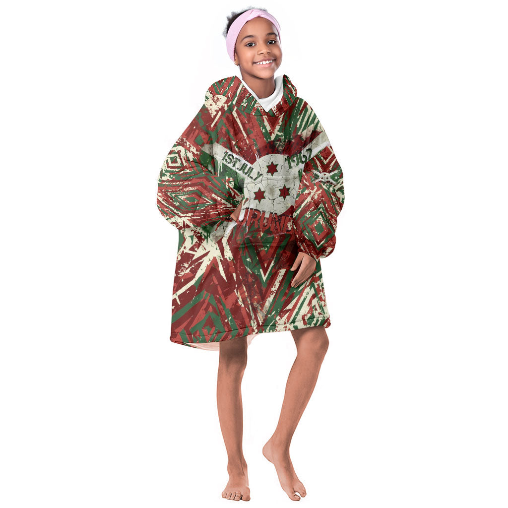 Burundi Independence Day Kid Wearable Blanket Hoodie 1st July 1962 Distressed Grunge Flag Art - Broken Chains And Freedom Star