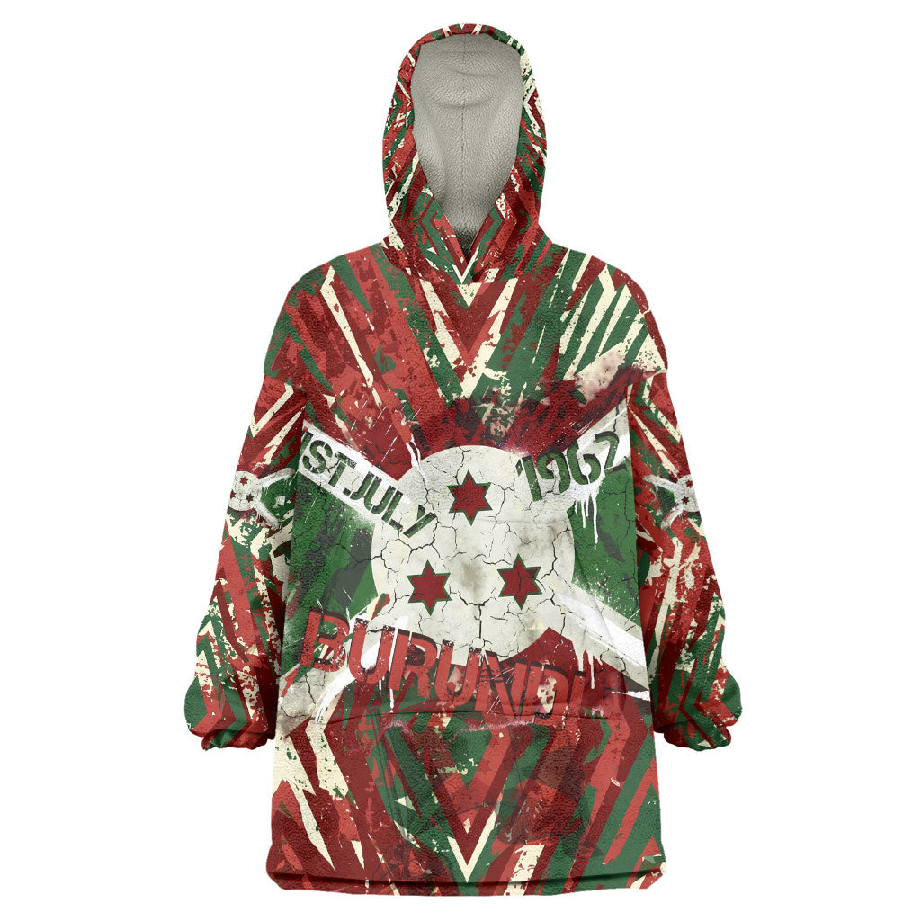 Burundi Independence Day Kid Wearable Blanket Hoodie 1st July 1962 Distressed Grunge Flag Art - Broken Chains And Freedom Star