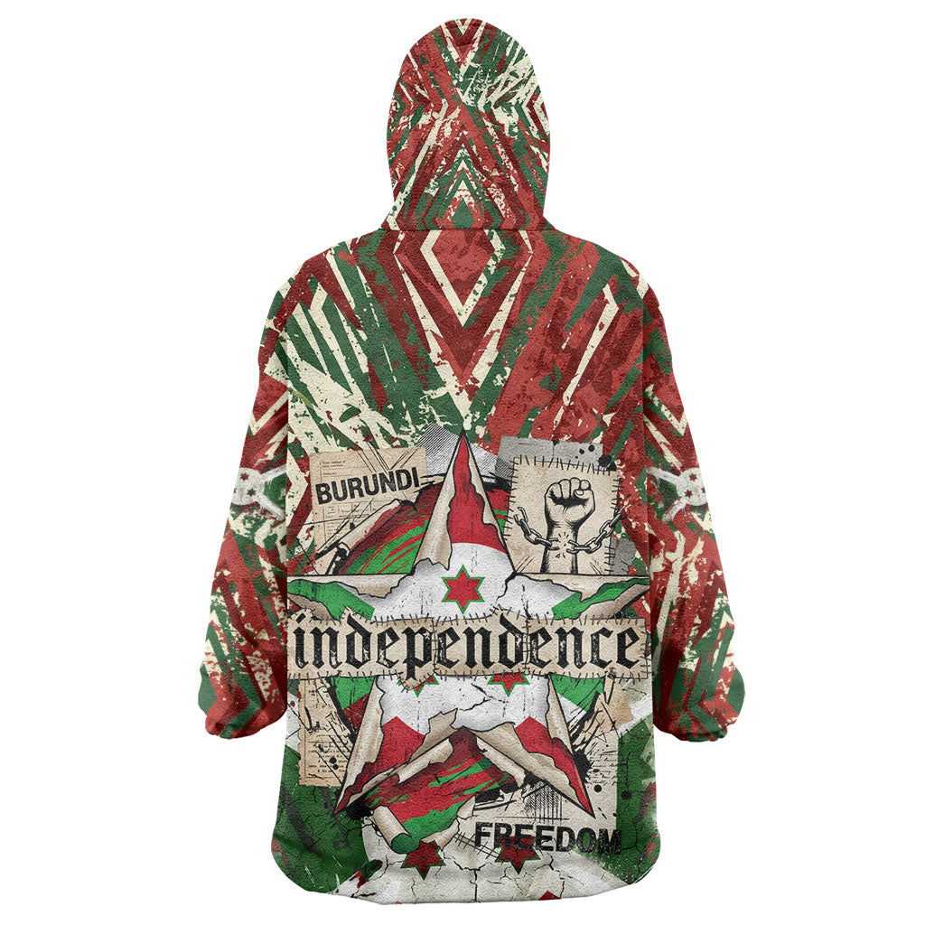 Burundi Independence Day Kid Wearable Blanket Hoodie 1st July 1962 Distressed Grunge Flag Art - Broken Chains And Freedom Star