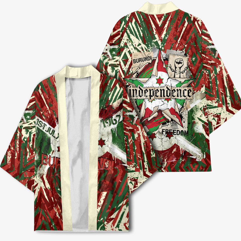 Burundi Independence Day Kimono 1st July 1962 Distressed Grunge Flag Art - Broken Chains And Freedom Star