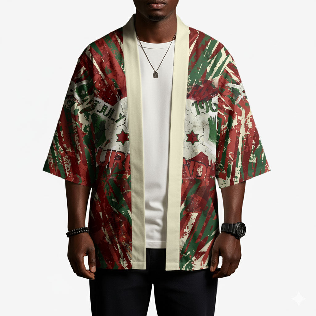 Burundi Independence Day Kimono 1st July 1962 Distressed Grunge Flag Art - Broken Chains And Freedom Star
