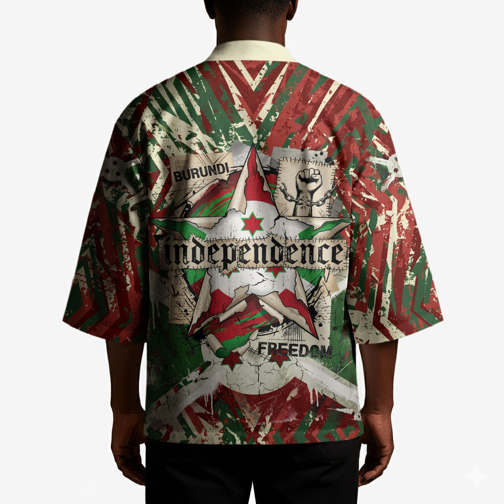 Burundi Independence Day Kimono 1st July 1962 Distressed Grunge Flag Art - Broken Chains And Freedom Star
