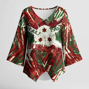 Burundi Independence Day Kimono Sleeve Blouse 1st July 1962 Distressed Grunge Flag Art - Broken Chains And Freedom Star