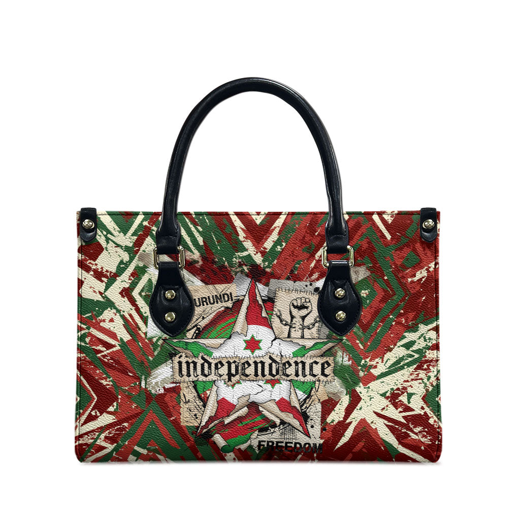 Burundi Independence Day Leather Bag 1st July 1962 Distressed Grunge Flag Art - Broken Chains And Freedom Star