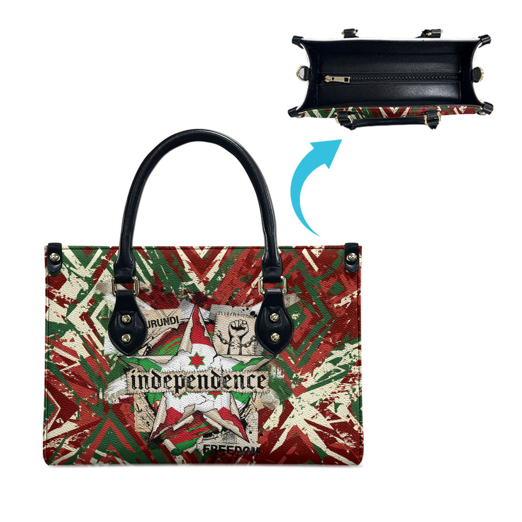 Burundi Independence Day Leather Bag 1st July 1962 Distressed Grunge Flag Art - Broken Chains And Freedom Star