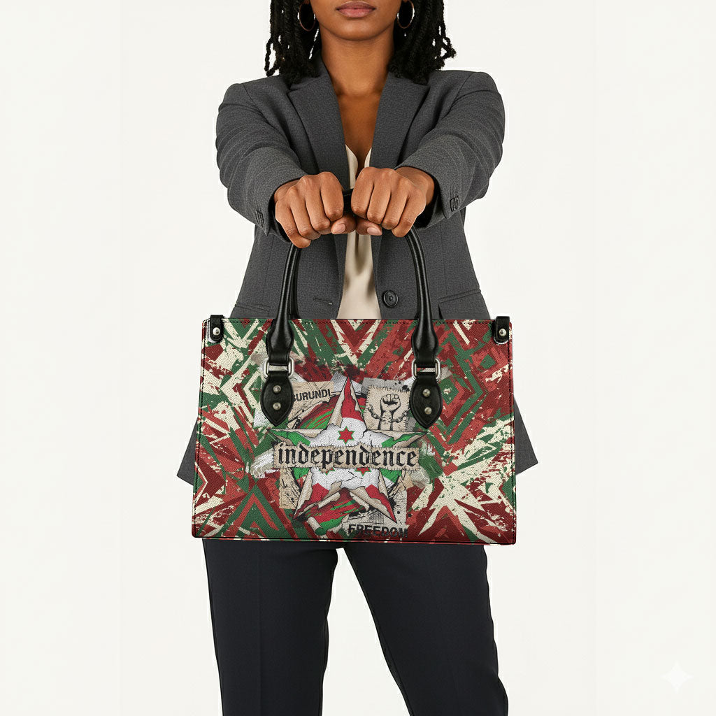 Burundi Independence Day Leather Bag 1st July 1962 Distressed Grunge Flag Art - Broken Chains And Freedom Star