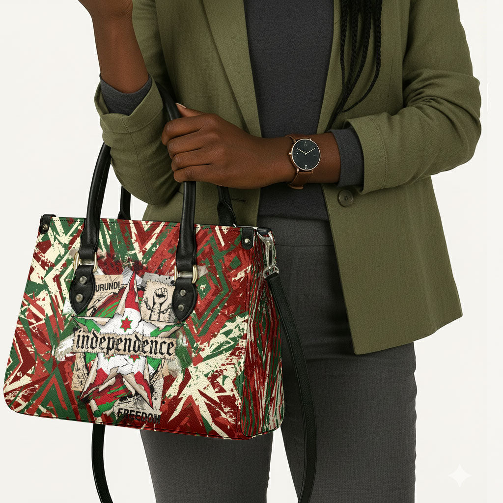 Burundi Independence Day Leather Bag 1st July 1962 Distressed Grunge Flag Art - Broken Chains And Freedom Star
