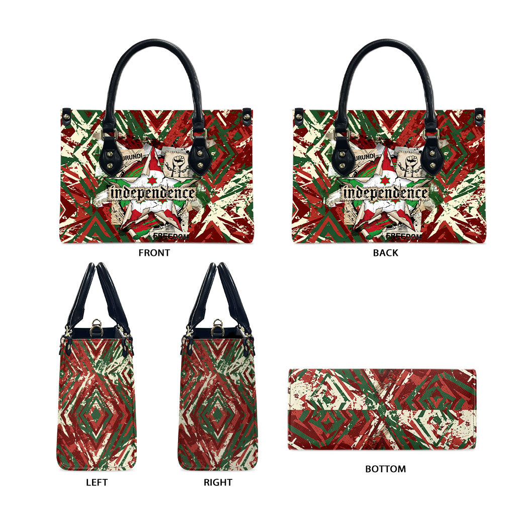 Burundi Independence Day Leather Bag 1st July 1962 Distressed Grunge Flag Art - Broken Chains And Freedom Star