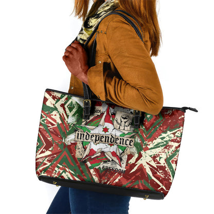 Burundi Independence Day Leather Tote Bag 1st July 1962 Distressed Grunge Flag Art - Broken Chains And Freedom Star
