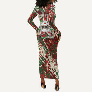 Burundi Independence Day Long Sleeve Bodycon Dress 1st July 1962 Distressed Grunge Flag Art - Broken Chains And Freedom Star