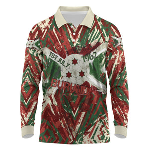 Burundi Independence Day Long Sleeve Polo Shirt 1st July 1962 Distressed Grunge Flag Art - Broken Chains And Freedom Star