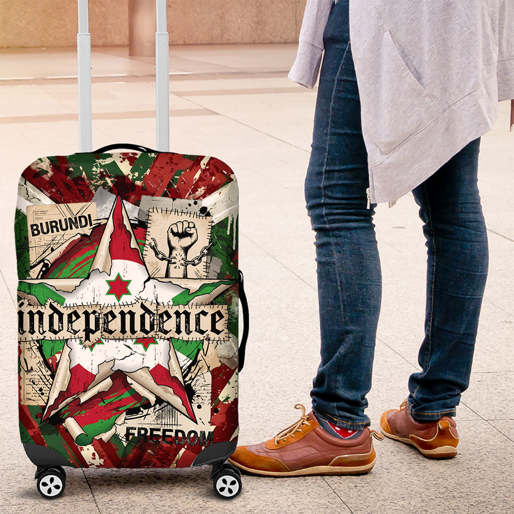 Burundi Independence Day Luggage Cover 1st July 1962 Distressed Grunge Flag Art - Broken Chains And Freedom Star