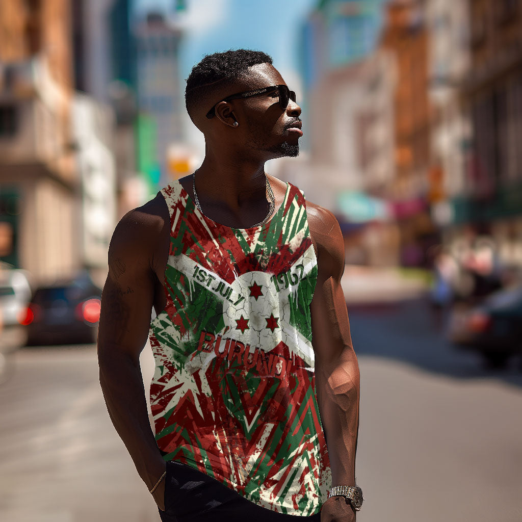 Burundi Independence Day Men Tank Top 1st July 1962 Distressed Grunge Flag Art - Broken Chains And Freedom Star