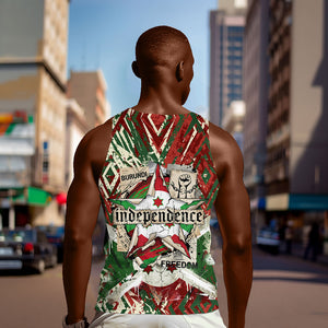 Burundi Independence Day Men Tank Top 1st July 1962 Distressed Grunge Flag Art - Broken Chains And Freedom Star