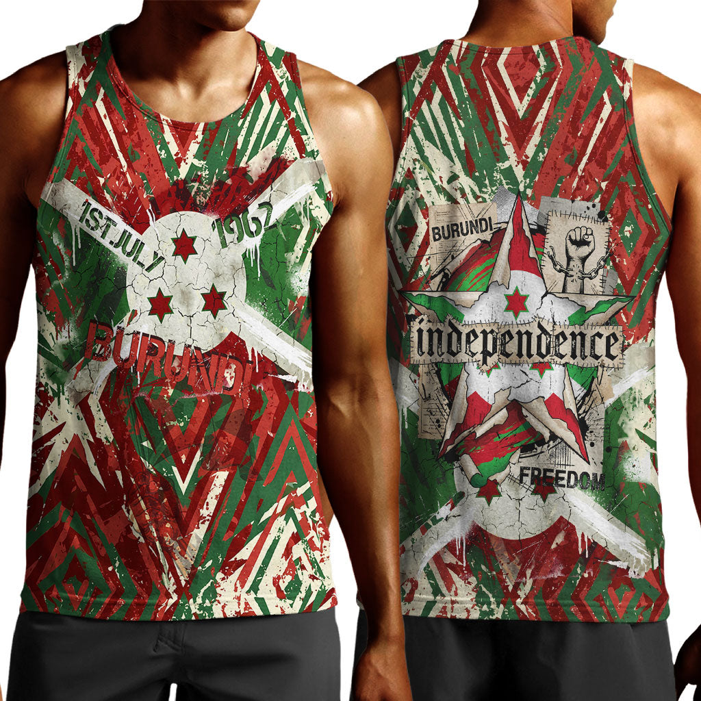 Burundi Independence Day Men Tank Top 1st July 1962 Distressed Grunge Flag Art - Broken Chains And Freedom Star