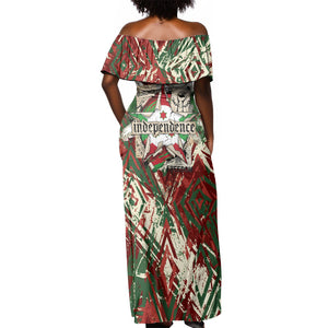 Burundi Independence Day Off Shoulder Maxi Dress 1st July 1962 Distressed Grunge Flag Art - Broken Chains And Freedom Star