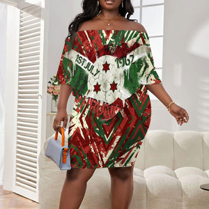 Burundi Independence Day Off Shoulder Short Dress 1st July 1962 Distressed Grunge Flag Art - Broken Chains And Freedom Star
