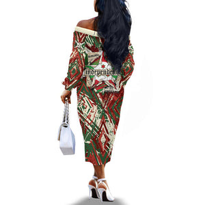 Burundi Independence Day Off The Shoulder Long Sleeve Dress 1st July 1962 Distressed Grunge Flag Art - Broken Chains And Freedom Star
